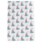 Moderne roze en groene kerstboomster medium cadeauzakje (Achterkant)