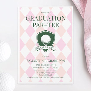 Moderne Roze en Groene Preppy Golf Afstudeerfeestj Kaart