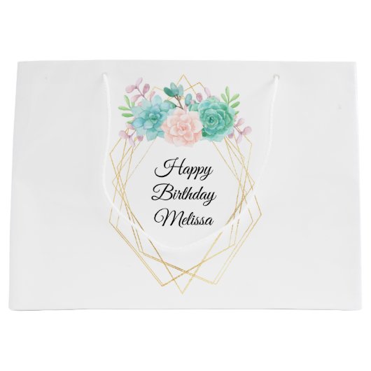 Moderne roze en groene Waterverf Groot Cadeauzakje (Voorkant)