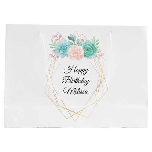 Moderne roze en groene Waterverf Groot Cadeauzakje (Achterkant)