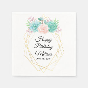 Moderne roze en groene Waterverf Servet