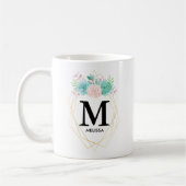 Moderne roze en groene Waterverf Succulent Monogra Koffiemok (Links)