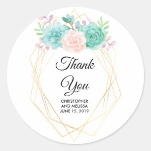 Moderne roze en groene Waterverf Succulents Weddin Ronde Sticker