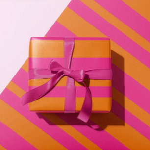 Moderne roze en oranje brede cabana streep cadeaupapier