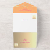 Moderne Roze en Oranje bruiloft All In One Uitnodiging (Buitenkant)