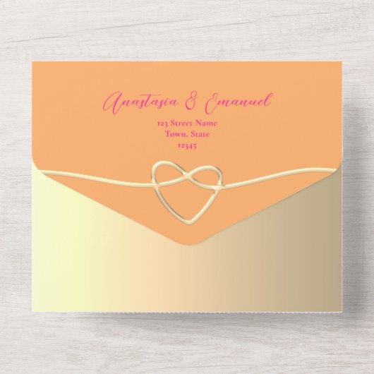 Moderne Roze en Oranje bruiloft All In One Uitnodiging (Achterkant)