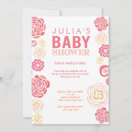 Moderne roze en Oranje Floral Baby shower Kaart