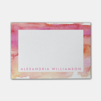 Moderne roze en Oranje Waterverf was Post-it® Notes