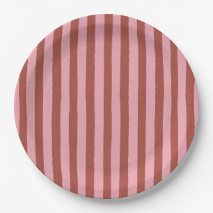 Moderne roze en terracotta verticale strepenpatroo papieren bordje