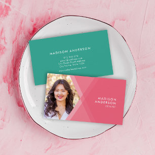 Moderne Roze en Turquoise Gelagde Geometrische Fot Visitekaartje