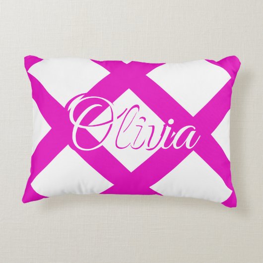 Moderne roze en witte, aangepaste naam accent kussen (Achterkant)
