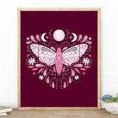 Moderne roze en witte Abstracte moth-illustratie Poster