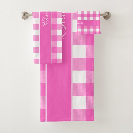Moderne roze en witte Buffalo controleert aangepas Bad Handdoek (Insitu)