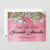 Moderne roze en witte Floral Wedding sparen de Dat Aankondigingskaart (Voorkant / Achterkant)