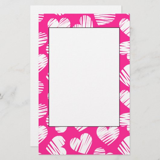 Moderne Roze en Witte Gegekrabbelde Hart Valentijn Briefpapier (Voorkant / Achterkant)