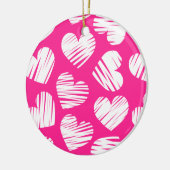 Moderne Roze en Witte Gegekrabbelde Hart Valentijn Keramisch Ornament (Links)