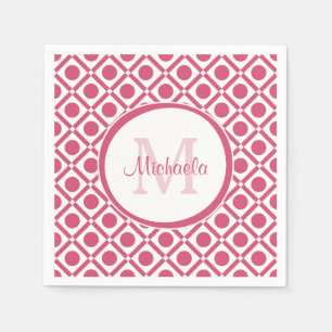 Moderne roze en witte geometrische monogram met na servetten