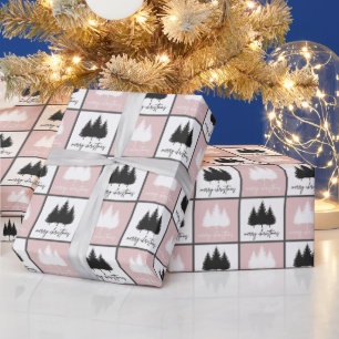 Moderne roze en witte prettige kerstpatronen cadeaupapier