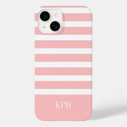 Moderne Roze en Witte Streep met Monogram Case-Mate iPhone Case (Achterkant)