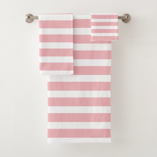 Moderne Roze en Witte Strepen Badhanddoek Set Bad Handdoek (Insitu)