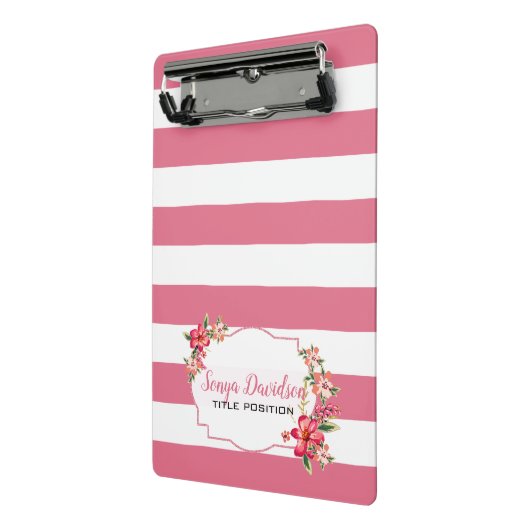 Moderne roze en witte strepen mini klembord (Angled2)