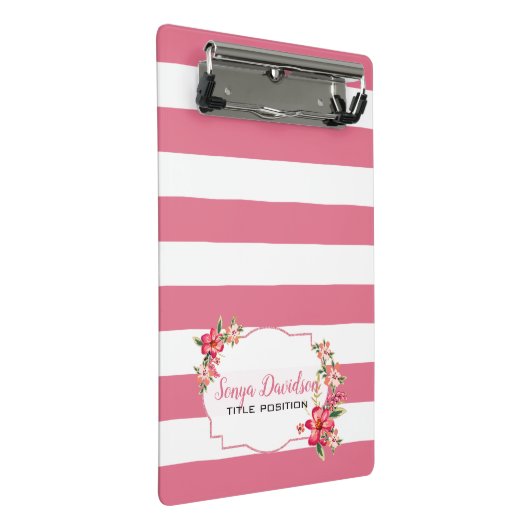 Moderne roze en witte strepen mini klembord (Schuin)