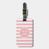 Moderne Roze en Witte Strepen Monogram Naam Bagagelabel (Voorkant verticaal)