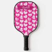 Moderne Roze en Witte Tekening Hart Valentijn Naam Pickleball Paddle (Voorkant)