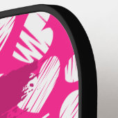 Moderne Roze en Witte Tekening Hart Valentijn Naam Pickleball Paddle (Links Detail)