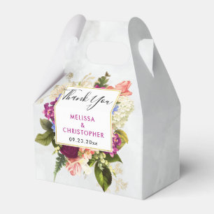 Moderne roze en witte Waterverf Floral Bouquet Bedankdoosjes
