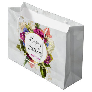 Moderne roze en witte Waterverf Floral Bouquet Groot Cadeauzakje