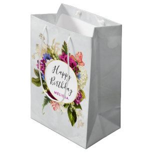 Moderne roze en witte Waterverf Floral Bouquet Medium Cadeauzakje