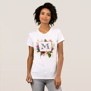 Moderne roze en witte Waterverf Floral Bouquet T-shirt