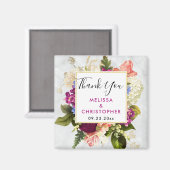 Moderne roze en witte Waterverf - Floral Wedding Magneet (Voorkant / Achterkant)