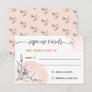 Moderne roze en zwarte bloem gouden stippen antwoo RSVP kaartje