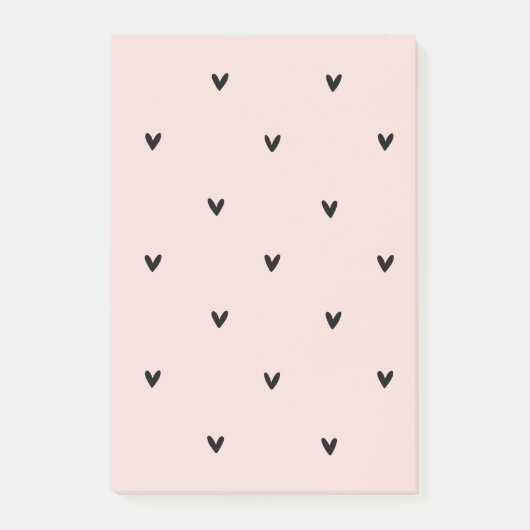 Moderne roze en zwarte hartspatroon post-it® notes (Voorkant)