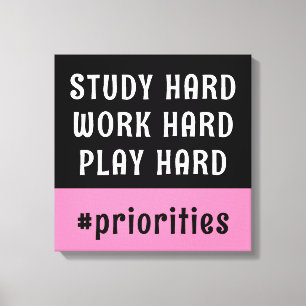 Moderne Roze en Zwarte Hashtag Dorm Room Canvas Afdruk