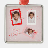 Moderne Roze “Fa La La” Multi Foto Kerstmis Metalen Ornament (Voorkant)
