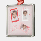 Moderne Roze “Fa La La” Multi Foto Kerstmis Metalen Ornament (Links)