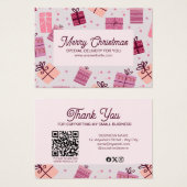 Moderne Roze Festiviteiten Zakelijk Prettig Kerstf Visitekaartje (Voorkant /achterkant)