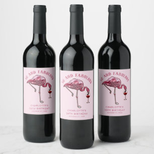Moderne Roze Flamingo 50ste Verjaardagsfeest Custo Wijn Etiket