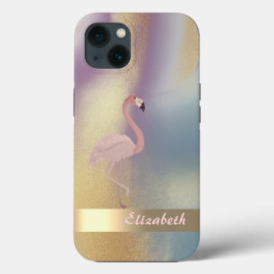 Moderne Roze Flamingo Kleurrijk Goud iPhone 13 Hoesje