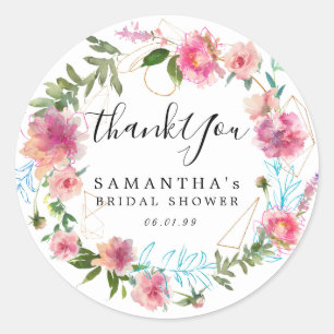 Moderne Roze Flora en Gouden Vrijgezellenfeest Ronde Sticker