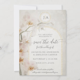 Moderne roze Floral Geometric Gold Glitter Orchids Save The Date