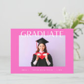 moderne, roze foto van de universiteit afstuderen aankondiging (Staand voorkant)