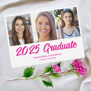 Moderne Roze Fotocollage 2025 Afstuderen Aankondiging