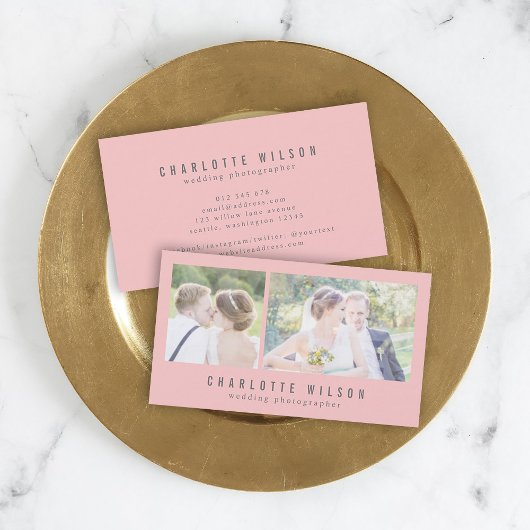 Moderne roze fotograaf twee foto's visitekaartje