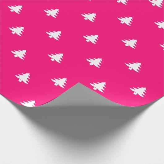 Moderne roze fuchsia white kerstbomen cadeaupapier (Hoek)