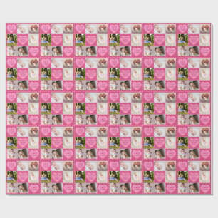 Moderne roze geboortekaartje voor babymeisje met 6 cadeaupapier