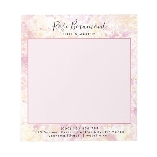 Moderne Roze Gele Aquarel Script Notitieblok (Voorkant)